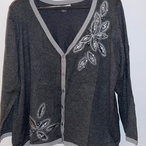CJ Banks 3x cardigan sweater w flowers and embellishments